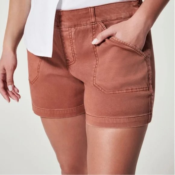 SPANX Pants - SPANX - Stretch Twill Shorts, 4" - orange / rust - Size Large